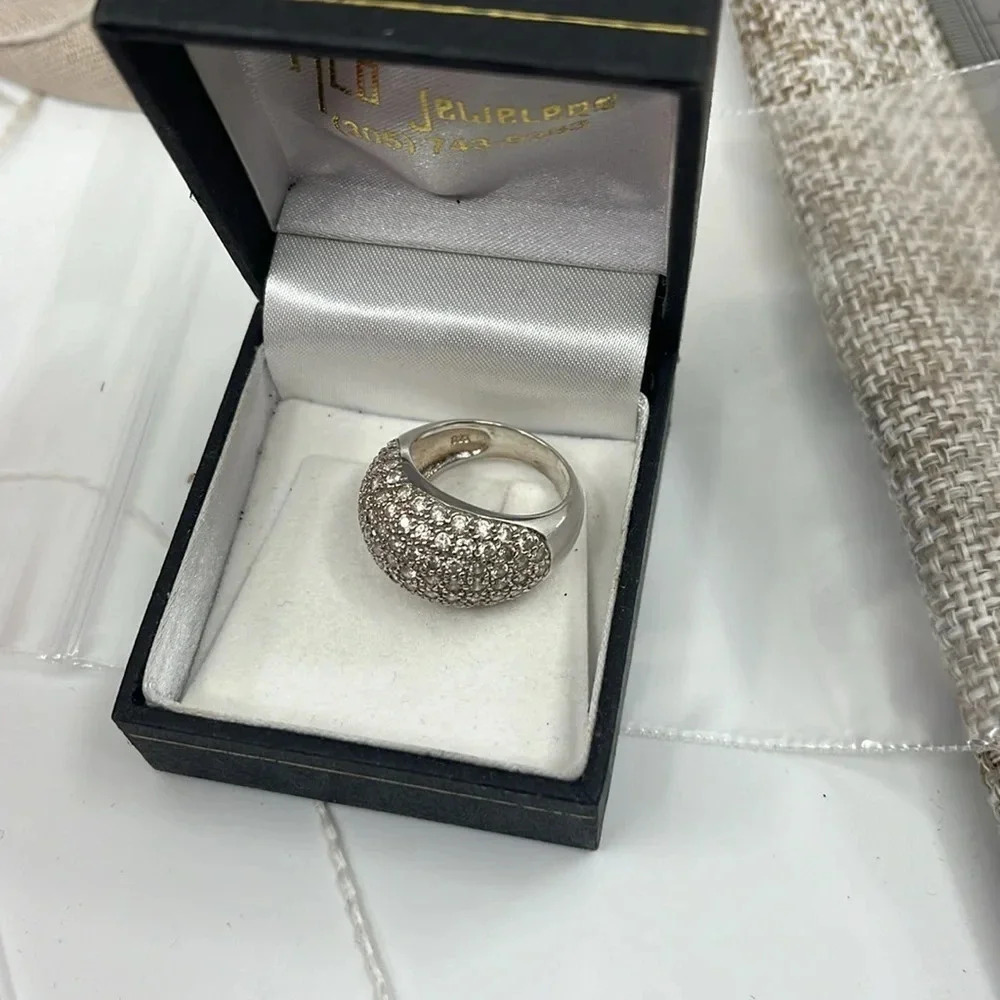 Sterling Silver 925 Pave CZ Dome Ring Size 5.75 - Picture 4 of 10